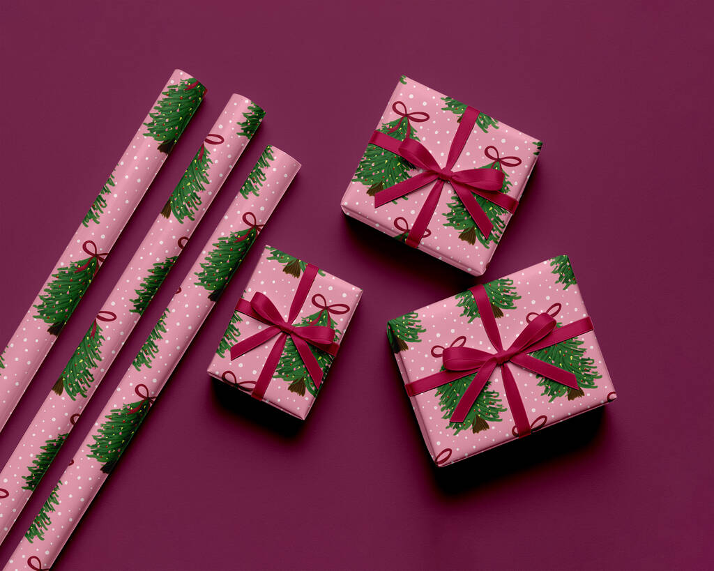 Pink Christmas Tree Wrapping Paper